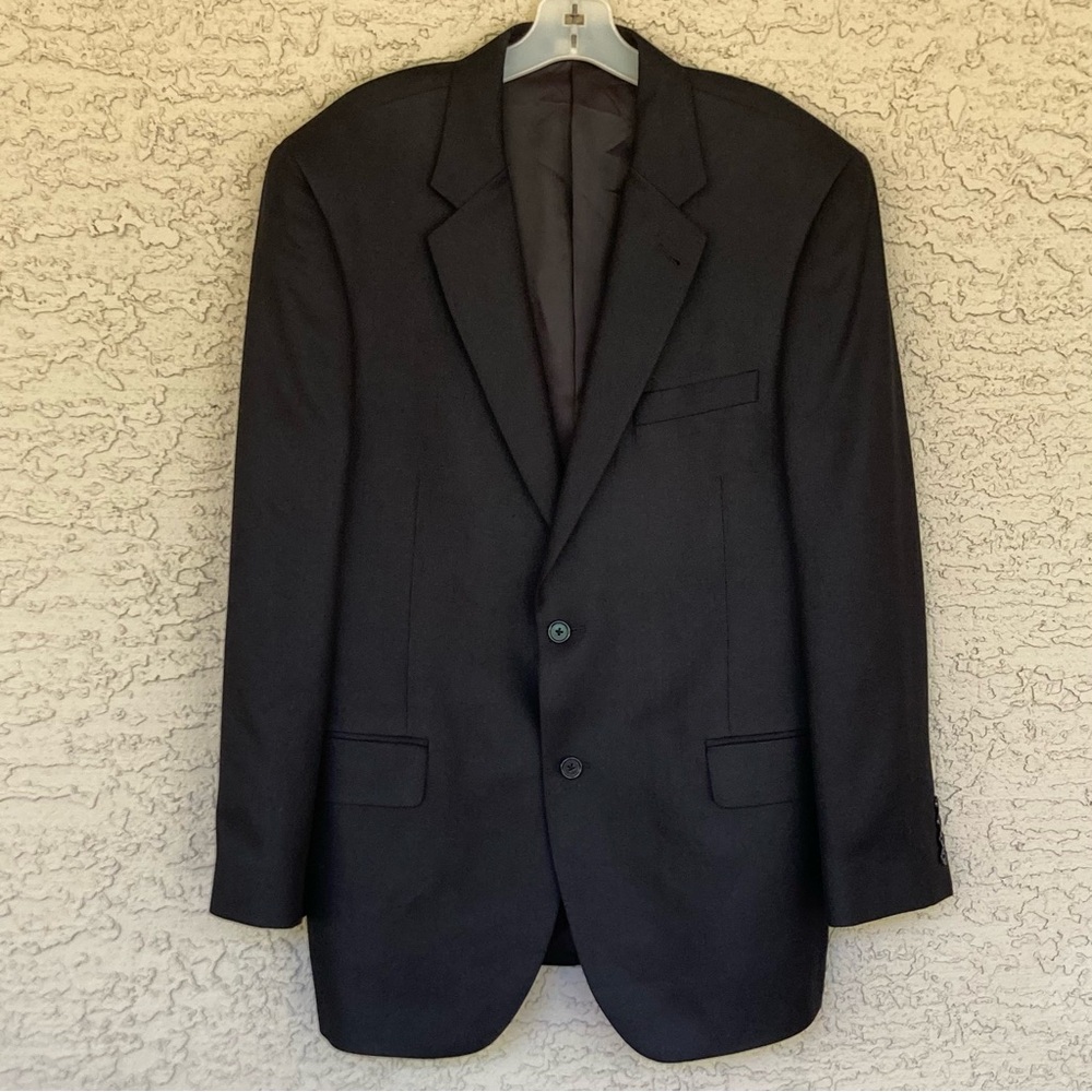 Jos A Bank Black Jacket, silk /camel hair lined, size about 42"